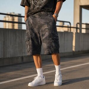 Union  Mens Gray Camo Cargo Shorts Size 34 Tactical Streetwear Utility Y2K 90s